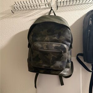 Coach Green and Black Camouflage Backpack